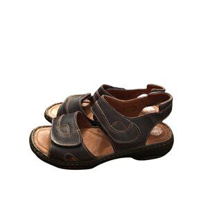 Josef Seibel Navy Leather Sandals With Adjustable Straps & Stitch no Detail Size